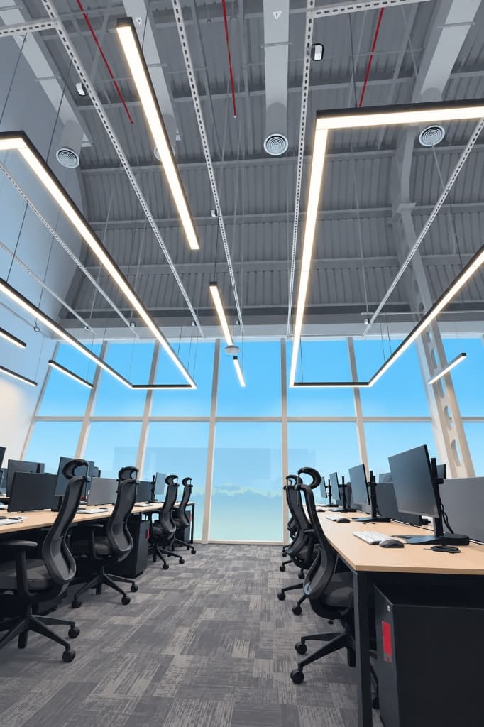 Suspended linear architectural profiles for workspace